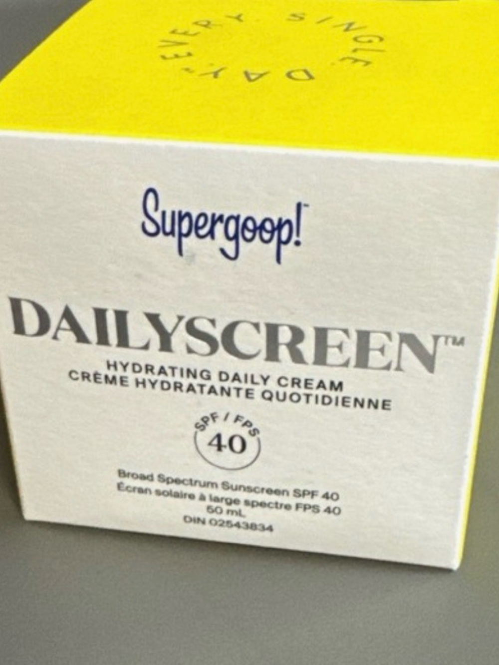 Supergoop! Dailyscreen Hydrating Daily Cream in White and Yellow Packaging